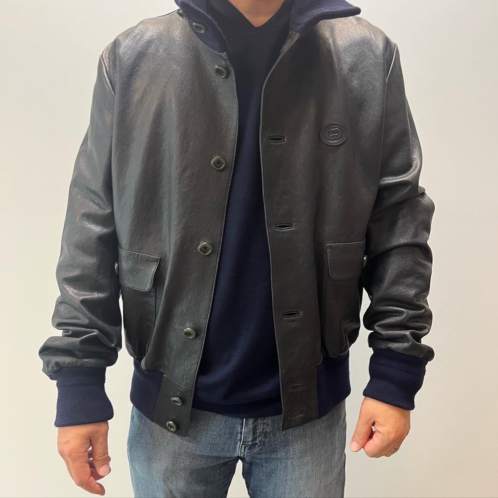 NWT Gucci Mens Leather Bomber Jacket